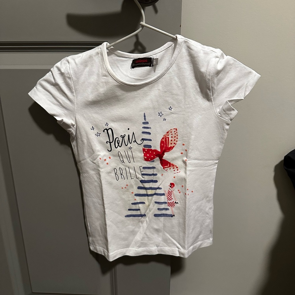 Catimini White Graphic Tee with Navy Eiffel Design and for Girls - Size: 6 years